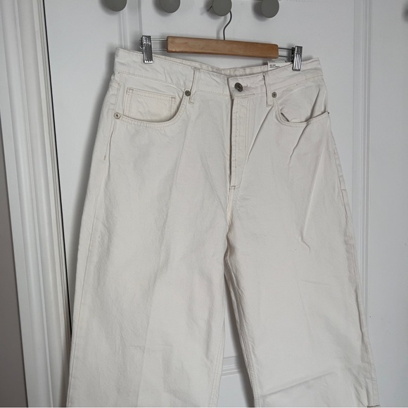 ZARA NWT High Rise WideTurn Up Leg Jeans Oyster  White size 12 - Picture 3 of 8